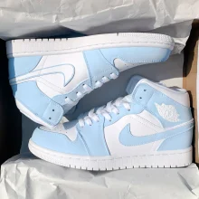 Custom Painted Jordan 1 Mid baby Blue Personalized Sneakers 