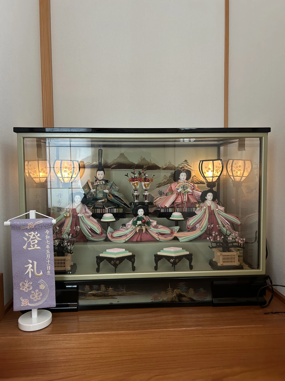 名前旗 3A-16 水引蝶々 パープル：生年月日 刺繍 雛人形 ひな祭り飾り