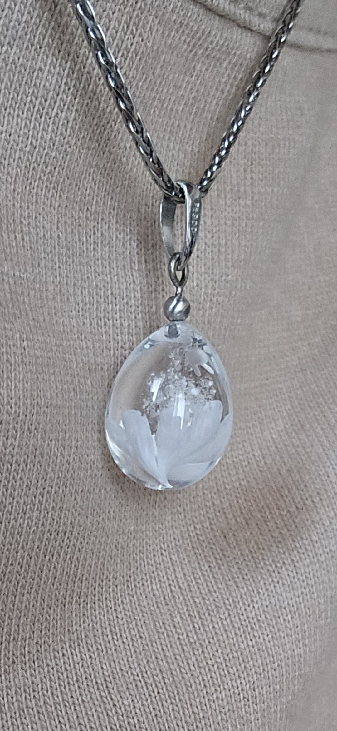 ペット用 ガラスで包む遺骨ペンダント F080 マーブルホワイト