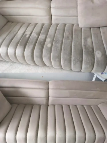 Customer before and after photo of cleaned cushions