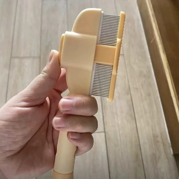Long-haired cat being brushed
