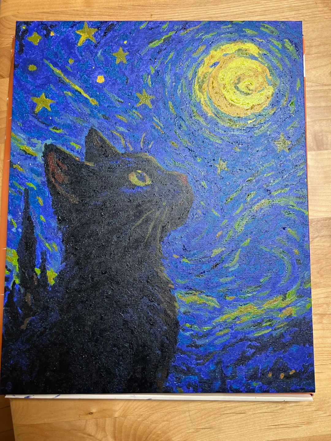 星のねこ(オリジナルストーリー絵画) 猫 アート 絵画 神秘的 月 星 宇宙 2L 額付き インテリア 黒フレーム